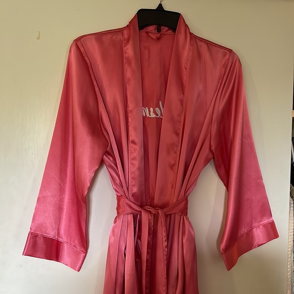 Embroidered Pink Satin Bridesmaid Robe - Picture 3 of 4